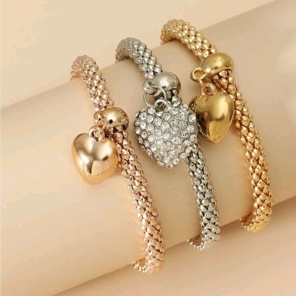 3pcs Rhinestone Heart Charm Bracelet - Picture 3 of 4